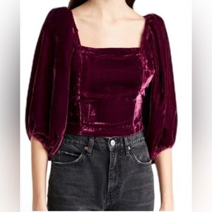 Free People Marie Velvet Open Back Top in Queen Pomegranate